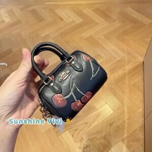 NWT COACH CDB17 Mini Rowan Bag Charm Cherry Print Smooth Leather Gold/Black